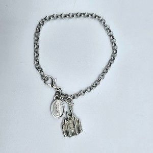 Disney Castle Charm Bracelet Rhinestones Silvertone 7" Dangle Jewelry